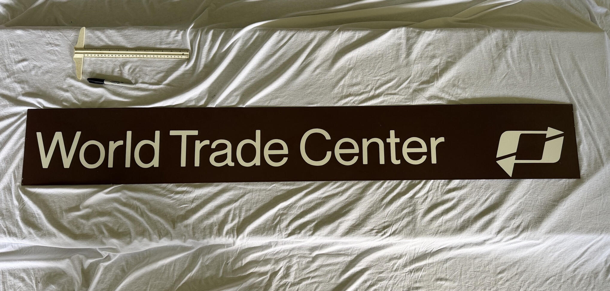 Original World Trade Center PATH Subway Sign Original World Trade Center PATH Subway Sign photographed close up of lettering and surface condition